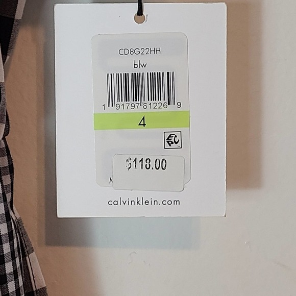 Calvin Klein Black White Gingham One Shoulder Ruffle Tie Waist Midi Dress 4 NWT - Picture 9 of 9